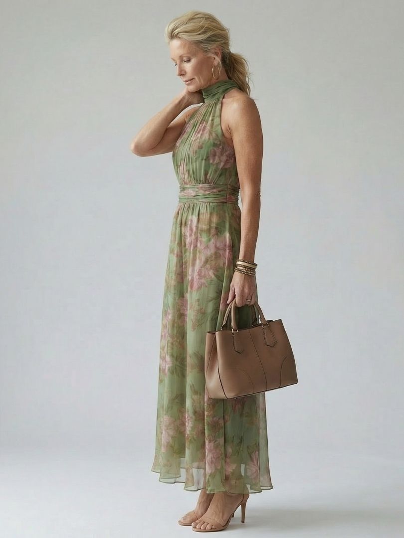Isolde | Gerafftes Halter-Midikleid
