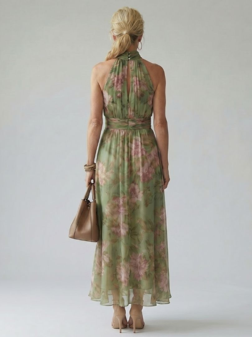 Isolde | Gerafftes Halter-Midikleid