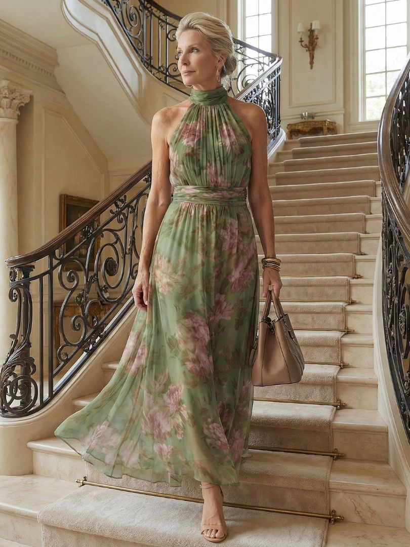 Isolde | Gerafftes Halter-Midikleid