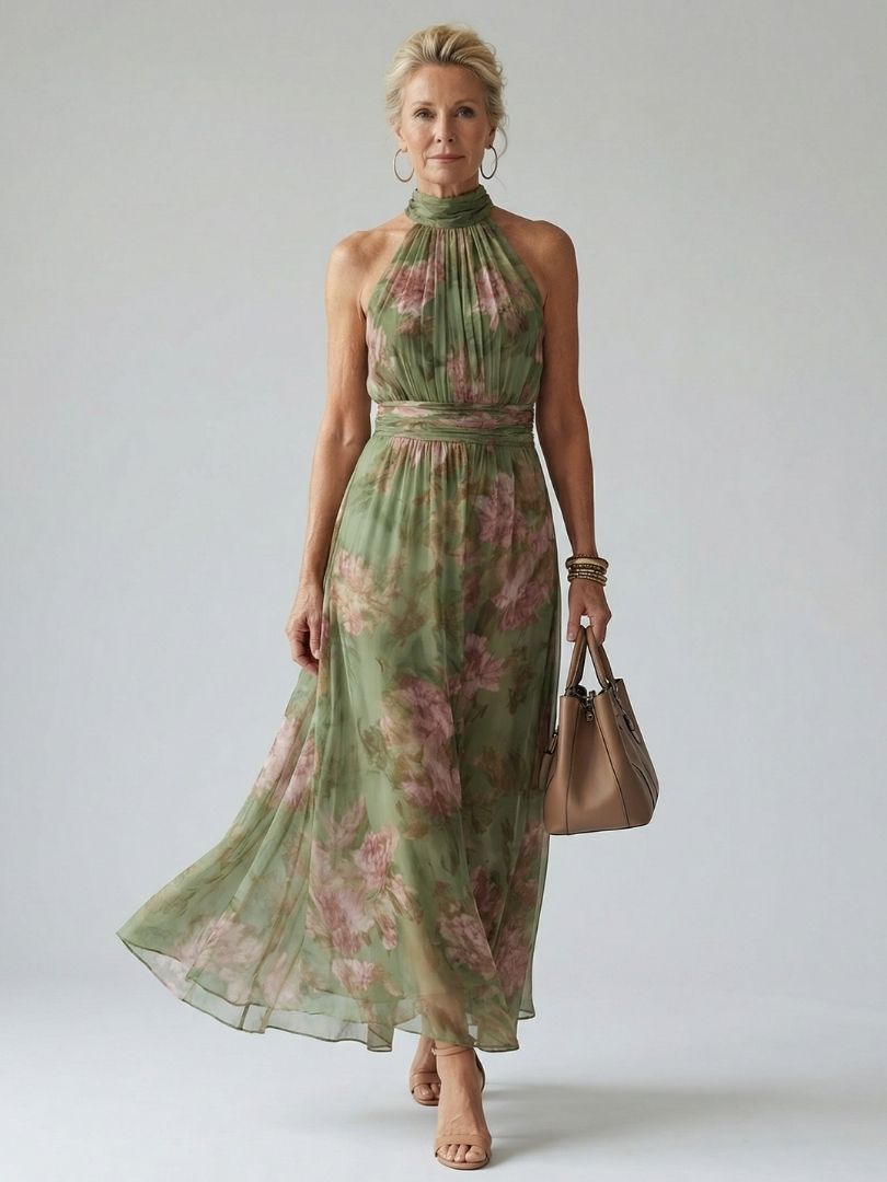 Isolde | Gerafftes Halter-Midikleid