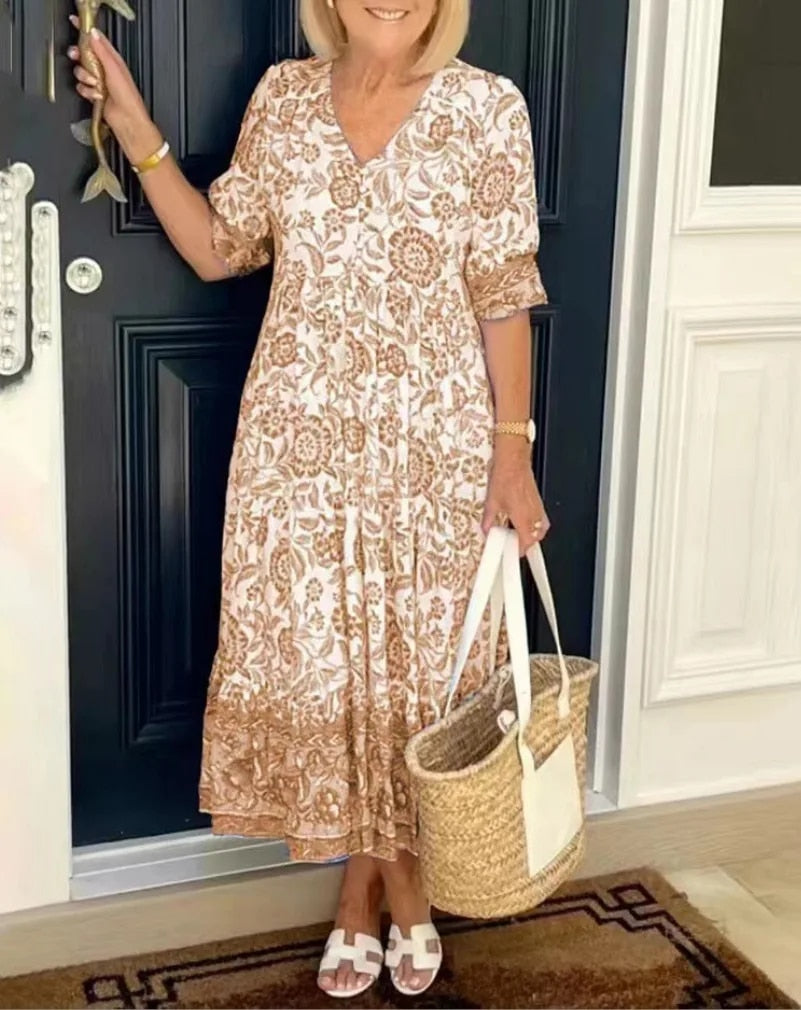 Vera | Verspieltes Blumenkleid mit V-Ausschnitt