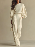 Vera | Cremefarbenes Rippstrick-Ensemble