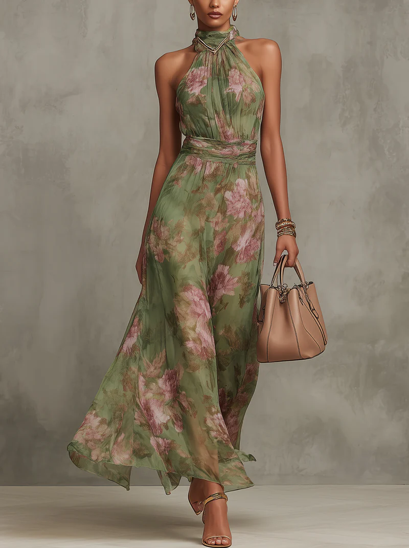 Vera | Rückenfreies Maxikleid mit Blütenprint