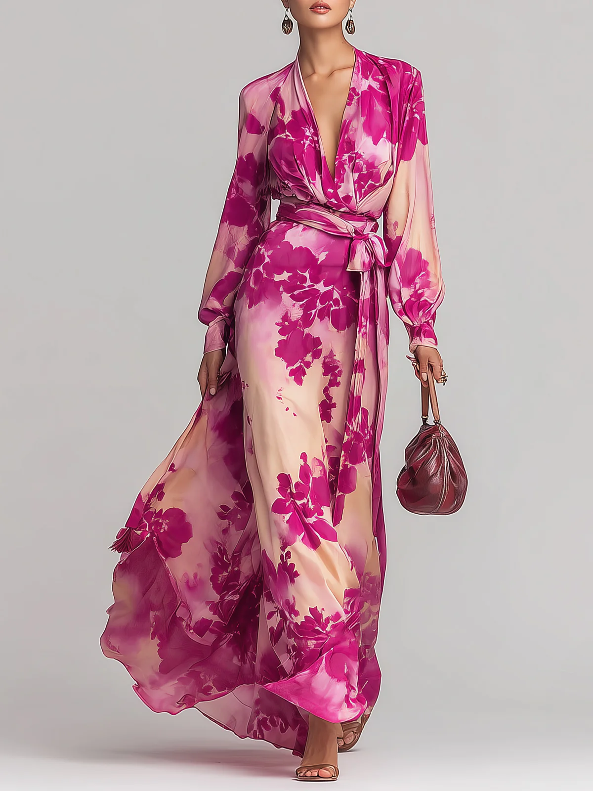 Vera | Geblümtes Maxikleid mit V-Ausschnitt