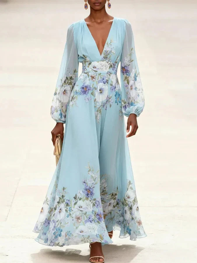 Vera | Zartes Chiffon-Maxikleid mit Blumenprint