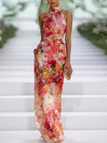 Vera | Rotes Chiffon-Maxikleid mit Blumenprint