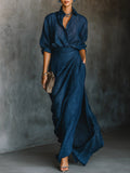 Vera | Blaues Hemdkleid-Set mit Webstoff