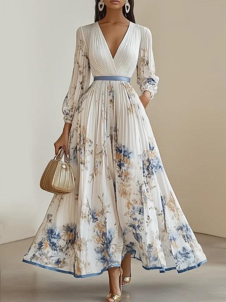 Flora | Weißes Chiffonkleid mit Blumenprint