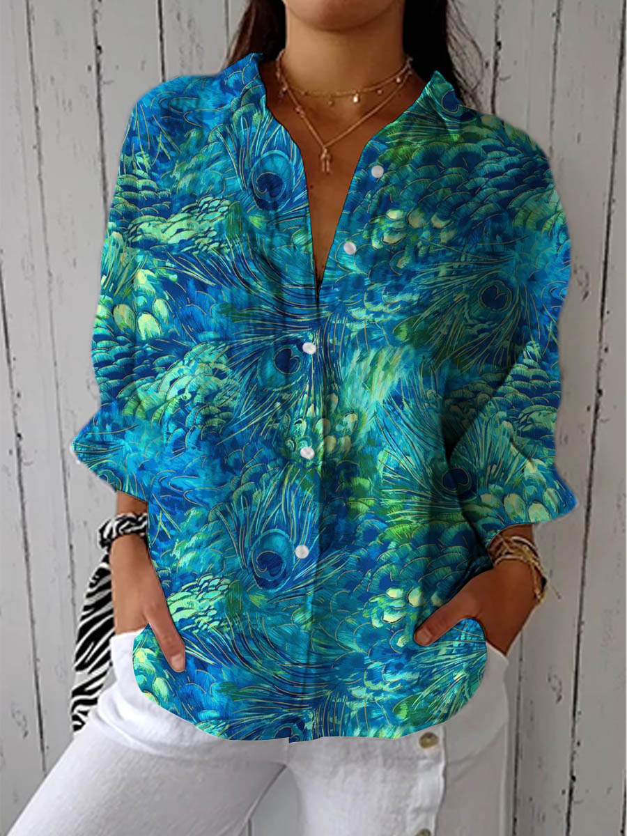 Vera | Luftige Bluse mit Pfauenmuster