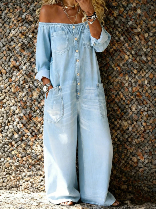 Frieda | Weiter Off-Shoulder-Jumpsuit aus Denim