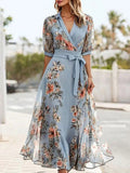 Vera | Blaues Midi-Kleid mit V-Ausschnitt