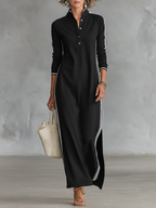 Klara | Langes Sweatkleid mit Knopfkragen