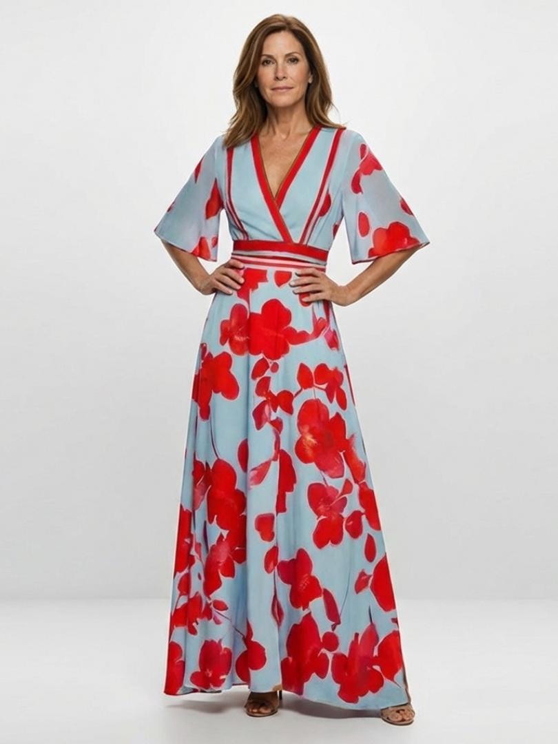 Vera | Florales Maxikleid mit V-Ausschnitt