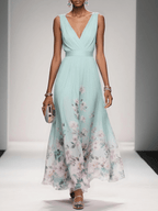 Vera | Florales Chiffon-Maxikleid in Hellblau