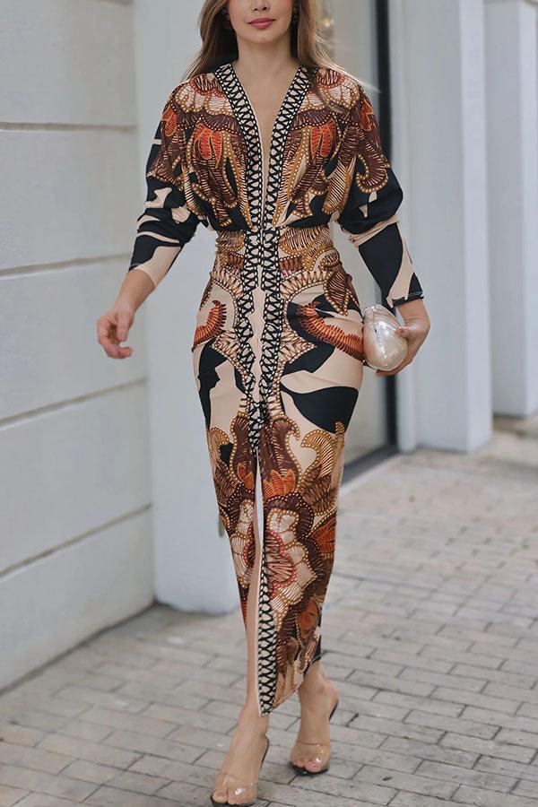 Ida | Bedrucktes Midi-Kleid mit Dolmanärmeln