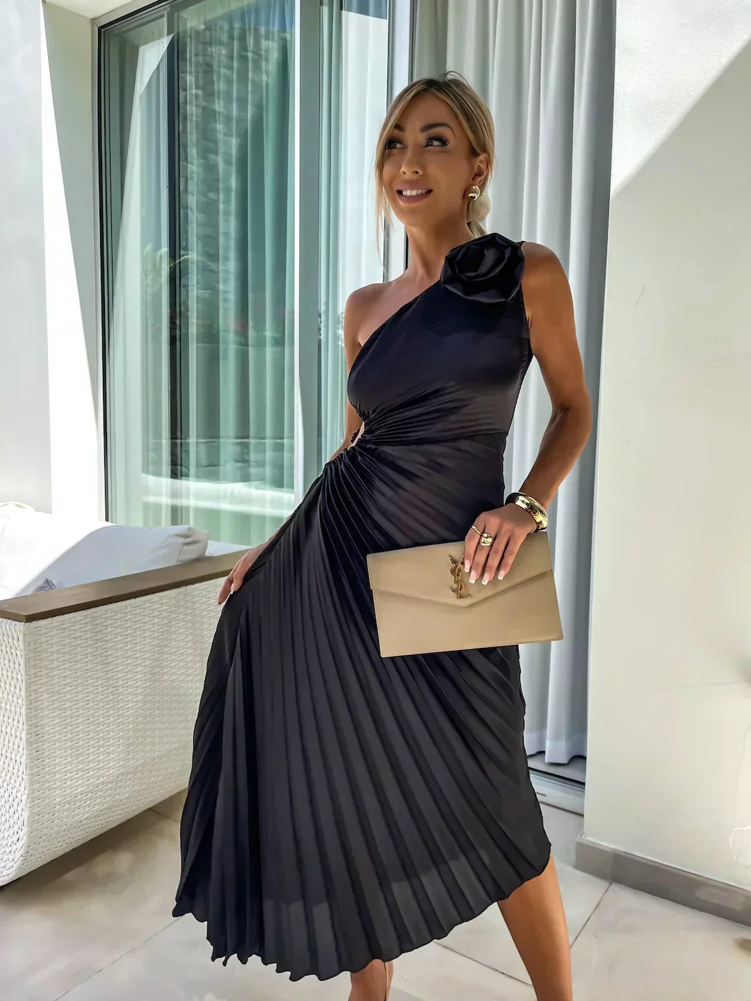 Vera | Schulterfreies Maxi-Kleid mit Blumenmuster