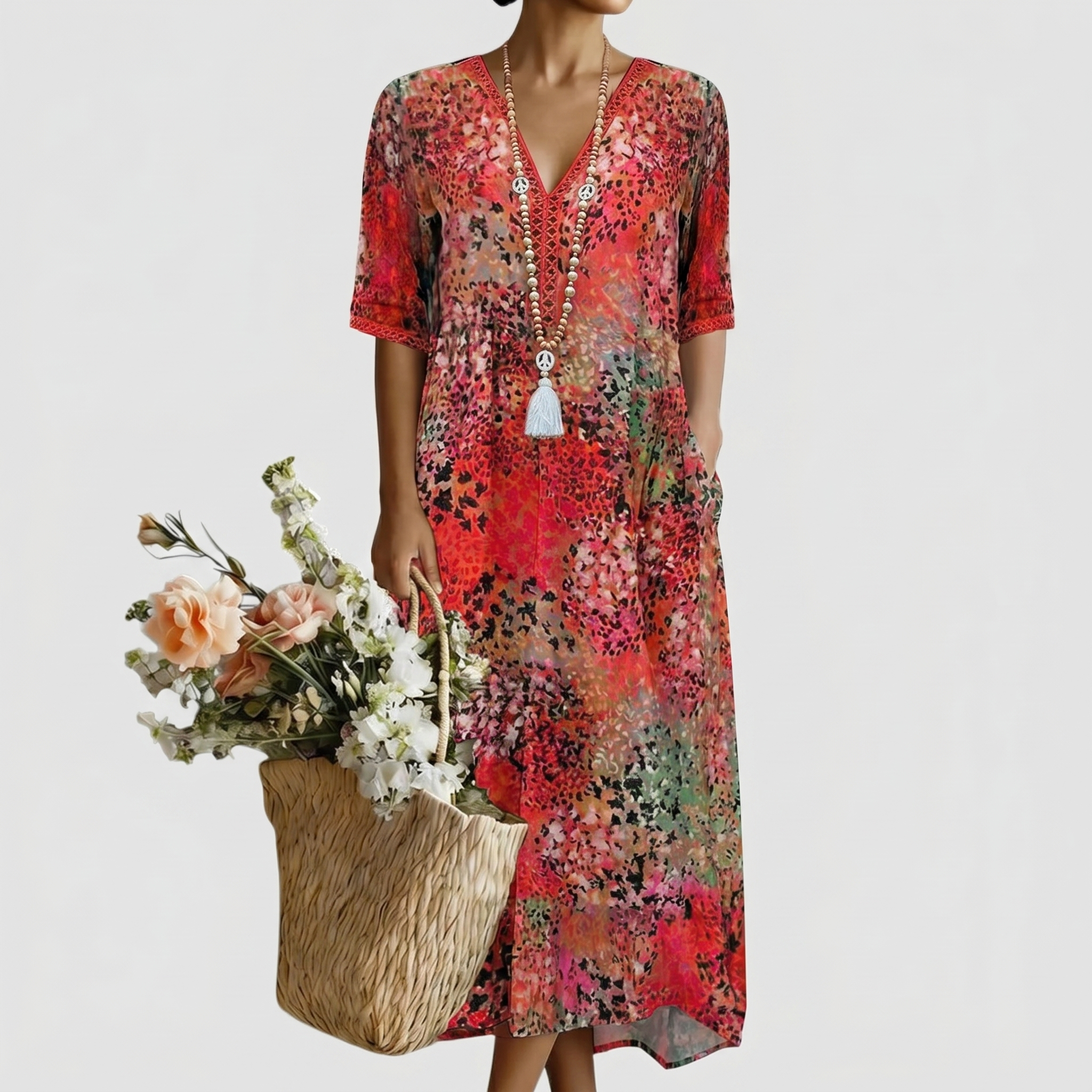 Mia | Lebhaftes Midi-Kleid in Signalfarbe