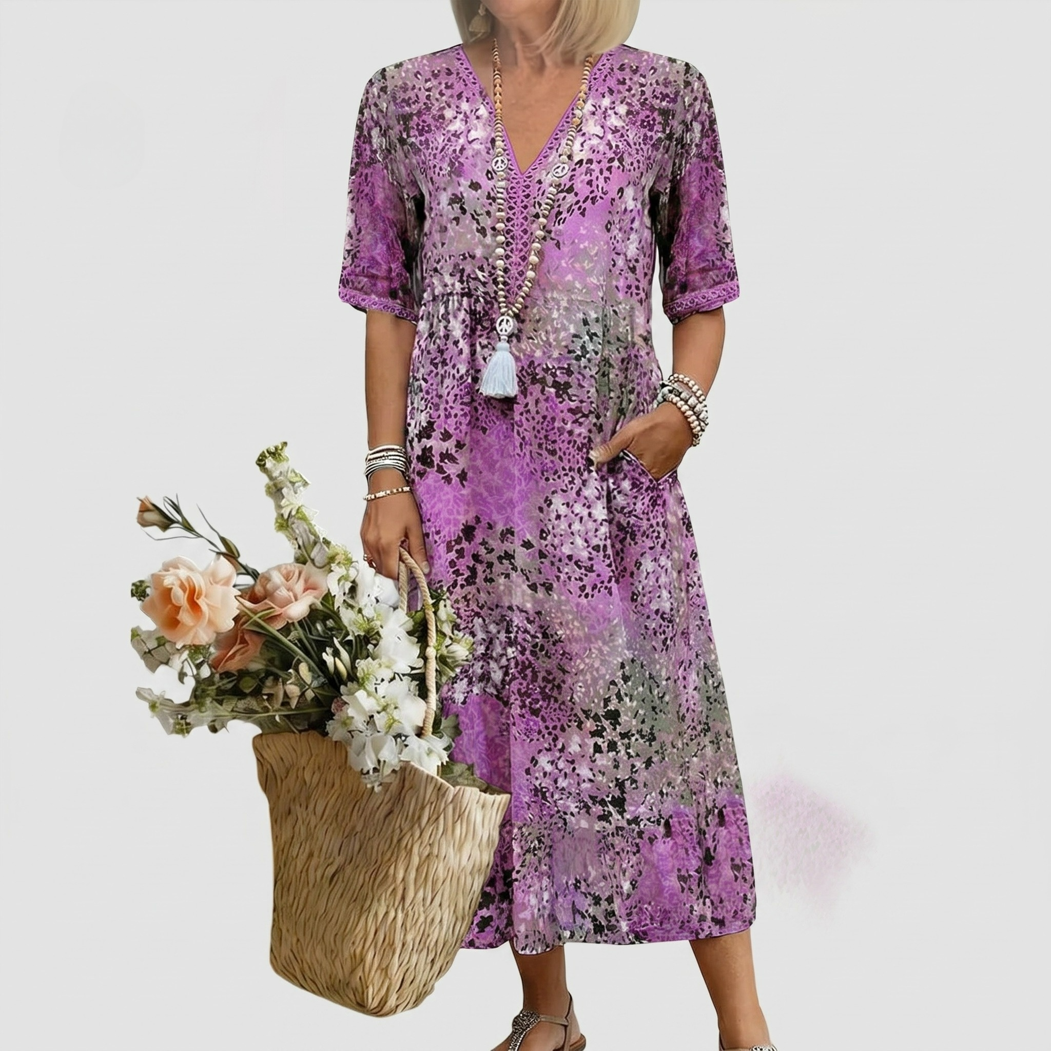 Mia | Lebhaftes Midi-Kleid in Signalfarbe